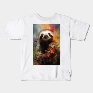 Tropical Floral Sloth Kids T-Shirt